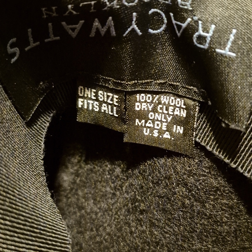 Tracy Watts Brooklyn one size black 100% wool hat Made in USA - Picture 6 of 6